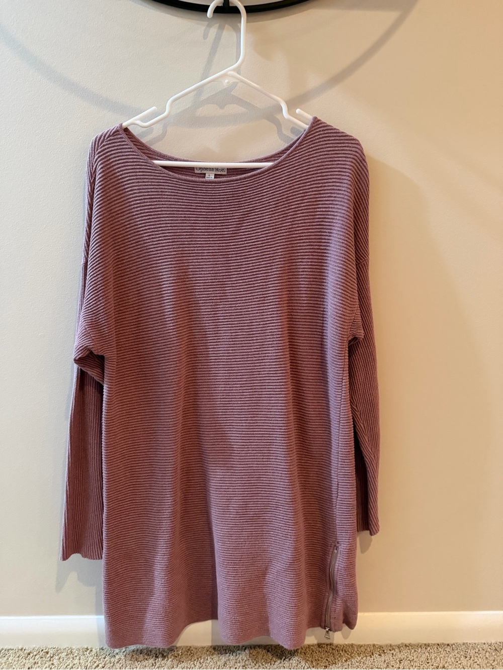 Ophelia Roe Women’s Mauve Ribbed Long Sleeve Tunic Top Side Zip Detail
